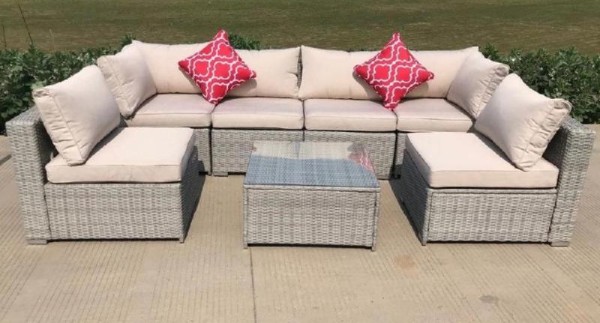 Диван-Трансформер AFINA модульный плетеный из иск. ротанга YR822BgB Grey/Beige купить в Кашире