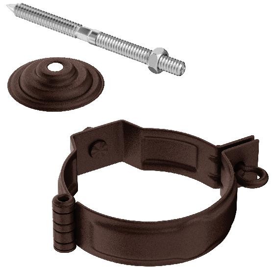 Водосток Aquasistem, Система 125x90 - Декоративный хомут трубы под метиз с комплектом крепления RAL 8017 Коричневый matt купить в Кашире